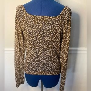Vintage New York & Company floral mesh semi sheer off shoulder brown peasant top